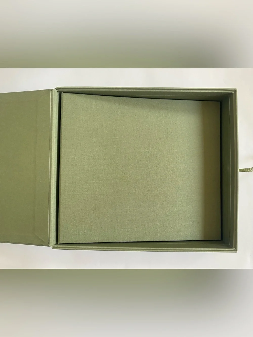 Olive Green Cloth Covered Scrapbook Album and Box, New 8”x8” Pages